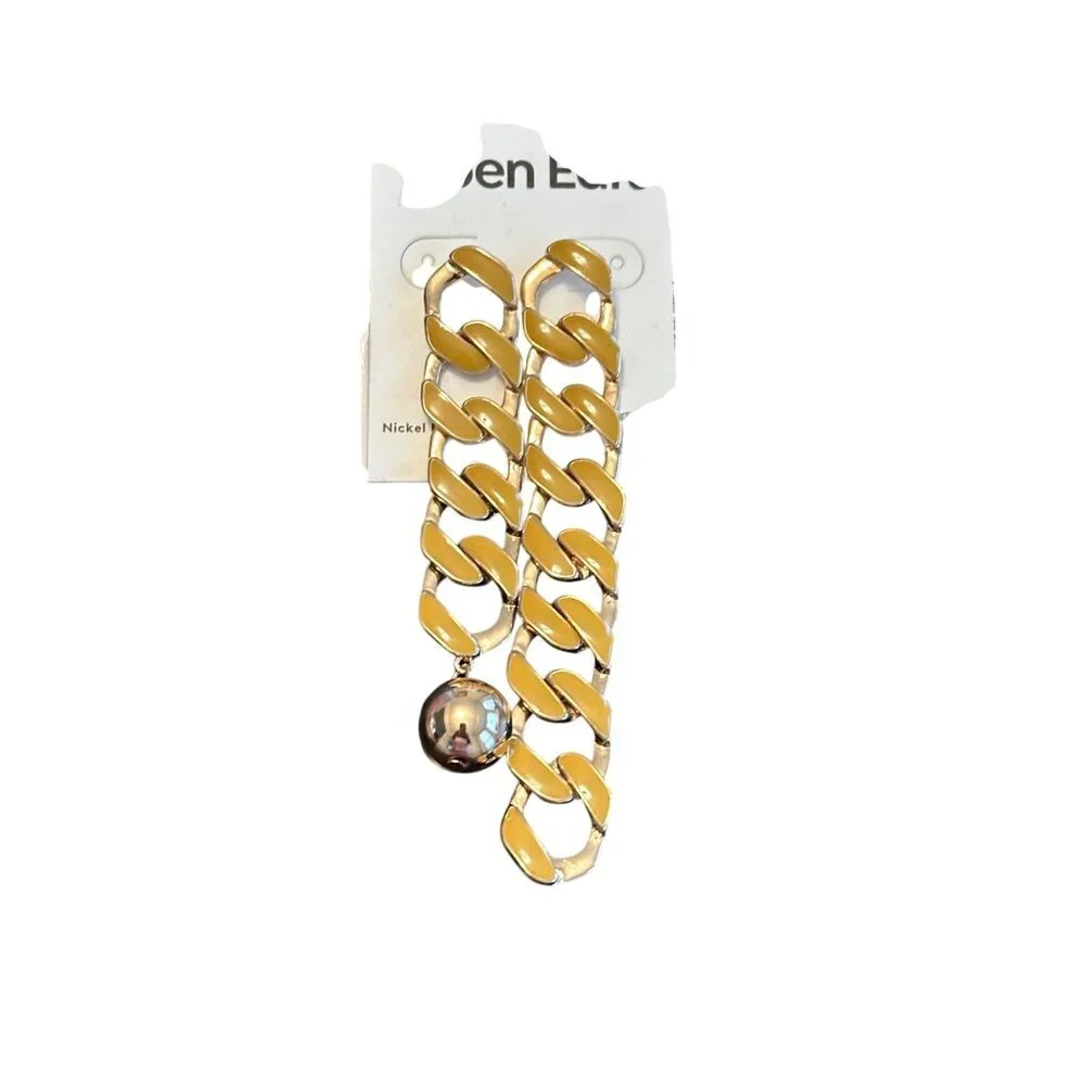 Open Edit Gold Chain Link Drop Style Asymmetrical Earrings Silver Ball Accent